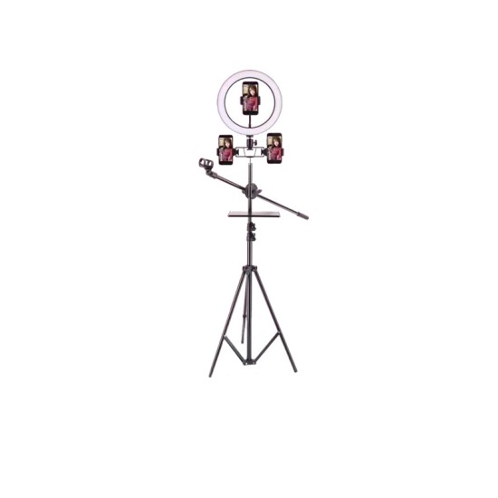 SJ38A MOBILE PHOHE MICROPHONE BRACKET WITH THREE PHONE HOLDERS AND SELFIE RING AND MIC BLACK ORIGINAL SJ38A MOBILE PHOHE MICROPHONE BRACKET WITH THREE PHONE HOLDERS AND SELFIE RING AND MIC BLACK ORIGINAL